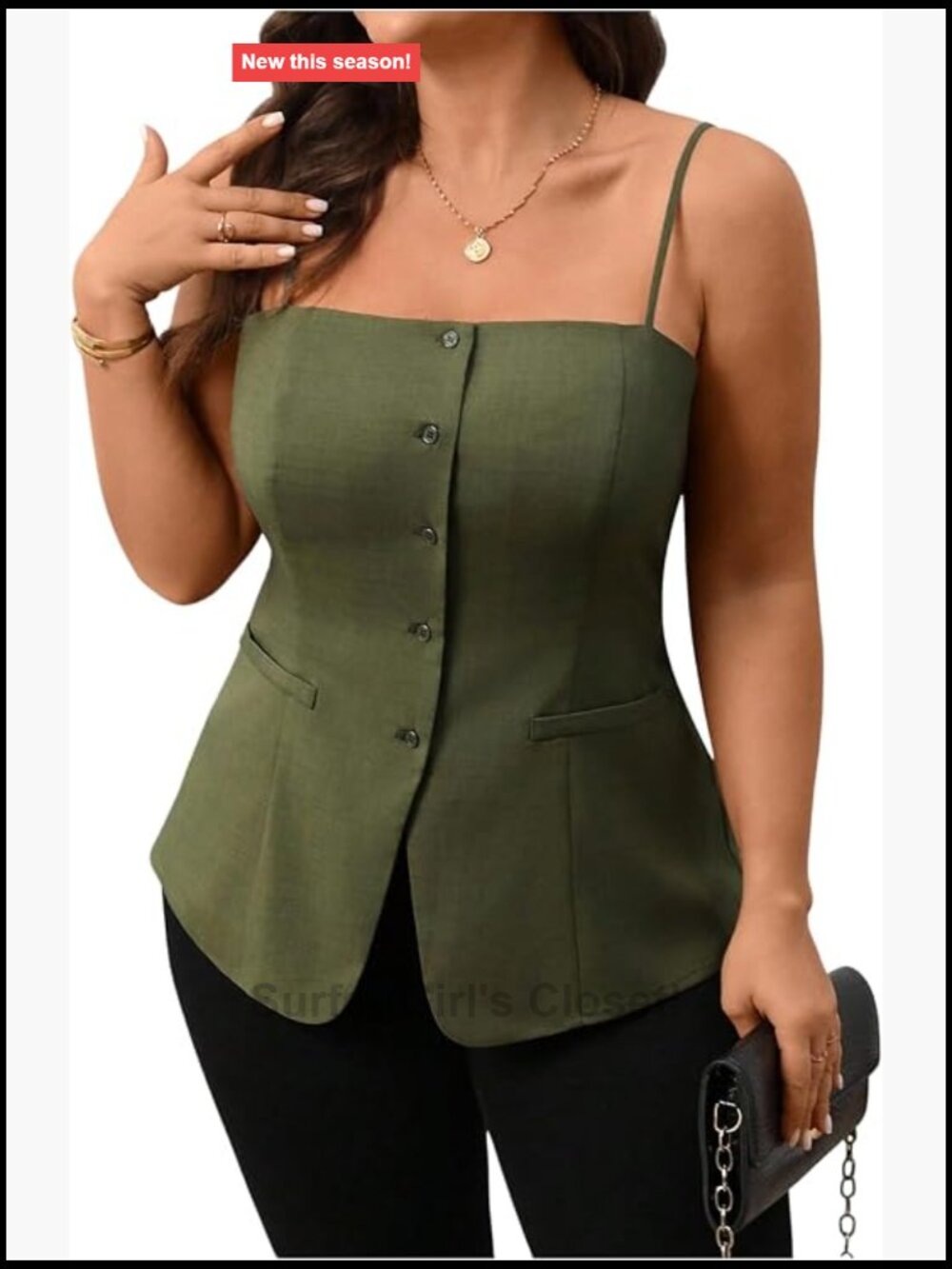 Women's Plus Size Sleeveless Button Down Cami Blouse Square Neck Top